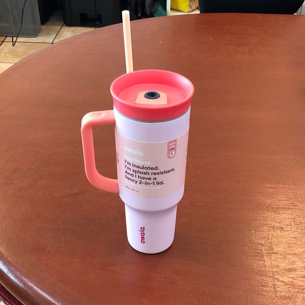 Owala Pink and White Insulated Travel Mug